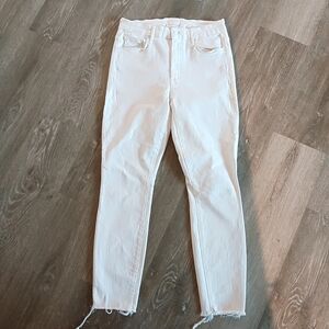 ↠ Mother Denim White Fairest Of Them All High Waisted Looker Ankle Fray Jeans